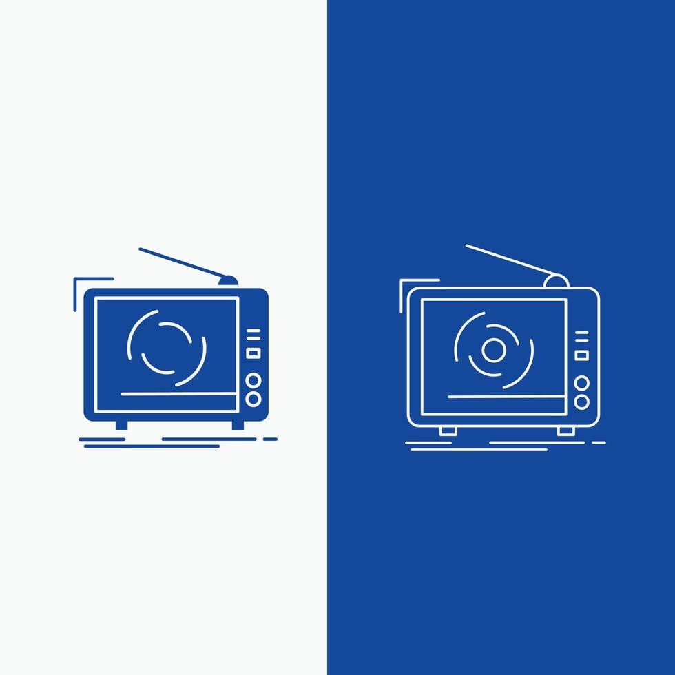 tv. ad. advertising. television. set Line and Glyph web Button in Blue color Vertical Banner for UI and UX. website or mobile application vector