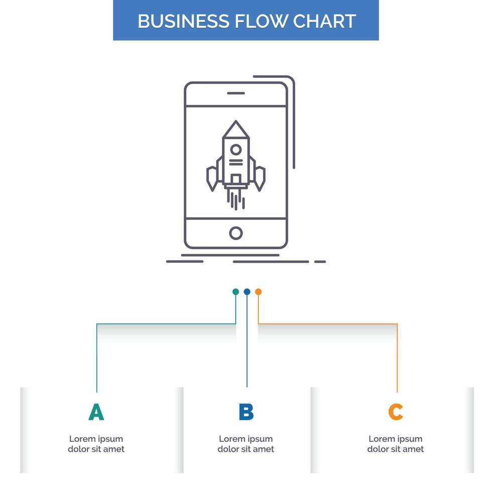 game. gaming. start. mobile. phone Business Flow Chart Design with 3 Steps. Line Icon For Presentation Background Template Place for text vector