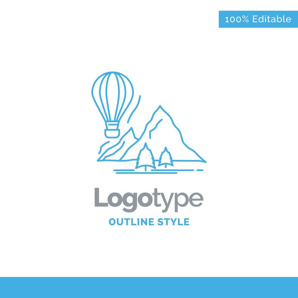 Blue Logo design for explore, travel, mountains, camping, balloons. Business Concept Brand Name Design and Place for Tagline. Creative Company Logo Template. vector