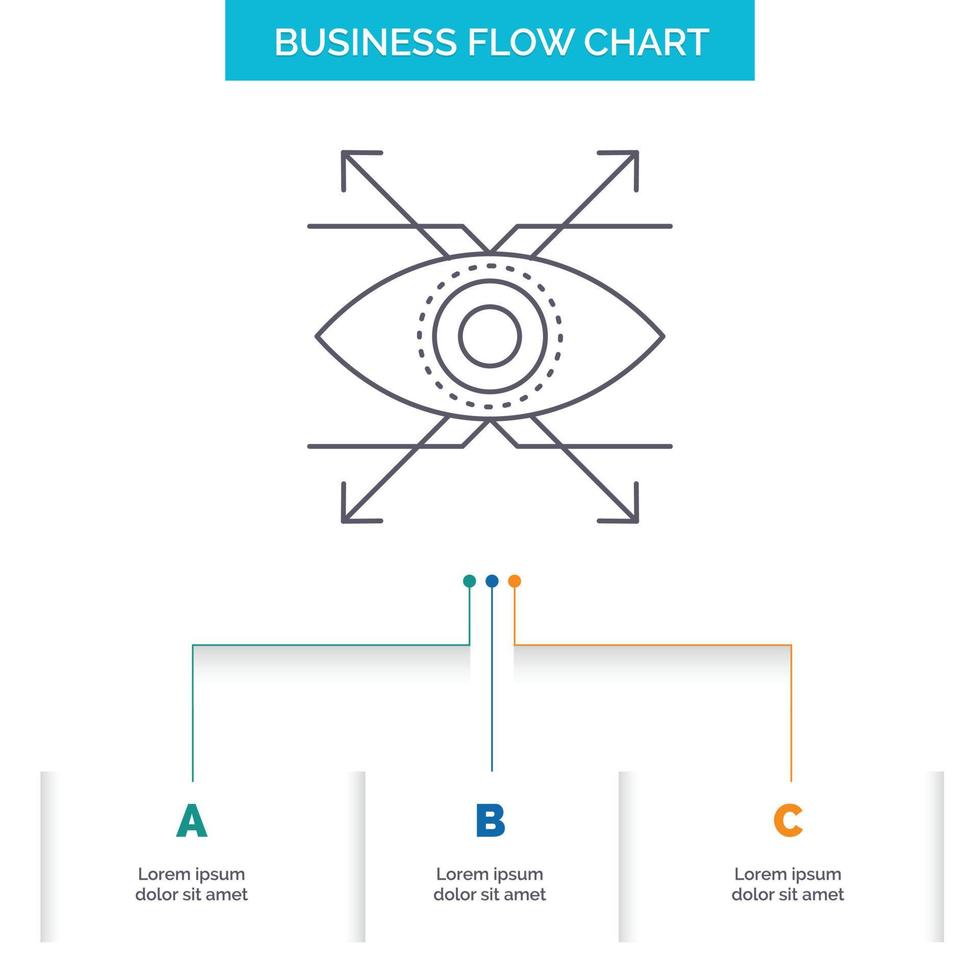 Business. eye. look. vision Business Flow Chart Design with 3 Steps. Line Icon For Presentation Background Template Place for text vector