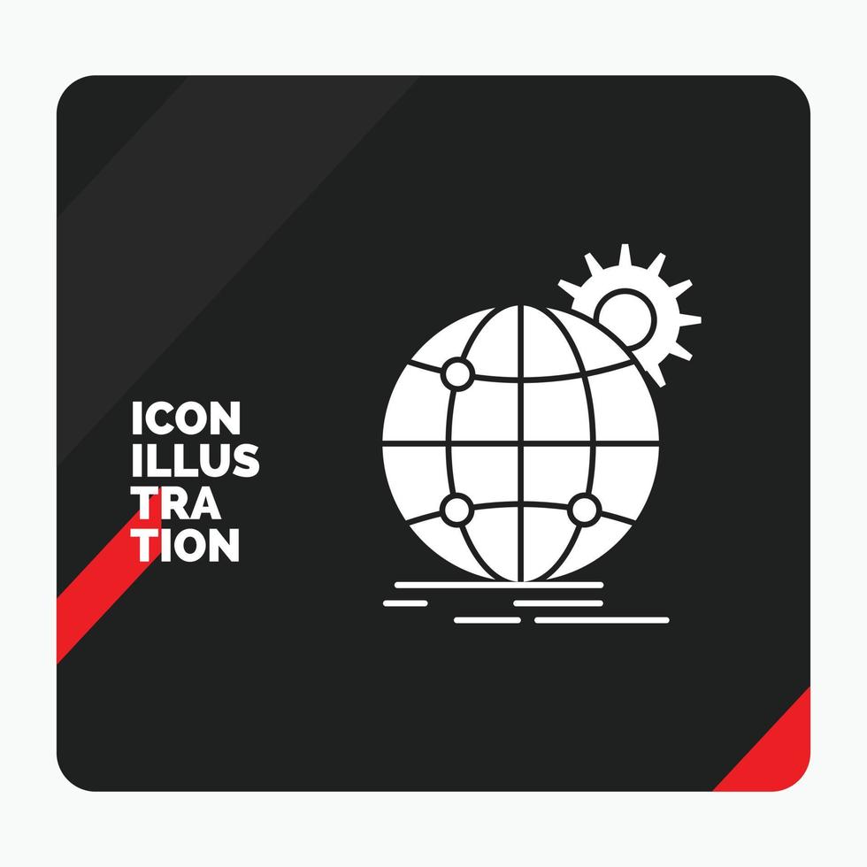 fondo de presentación creativa rojo y negro para internacional. negocio. globo. en todo el mundo. icono de glifo de engranaje vector