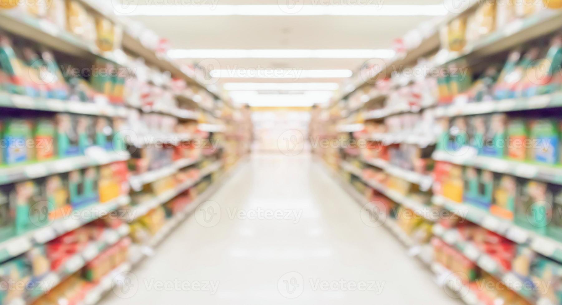 supermarket store aisle interior abstract blurred background photo