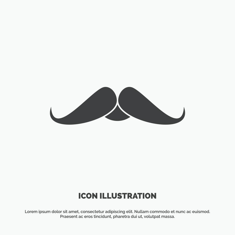 bigote, hipster, movember, hombre, ícono de hombres. símbolo gris vectorial de glifo para ui y ux, sitio web o aplicación móvil vector