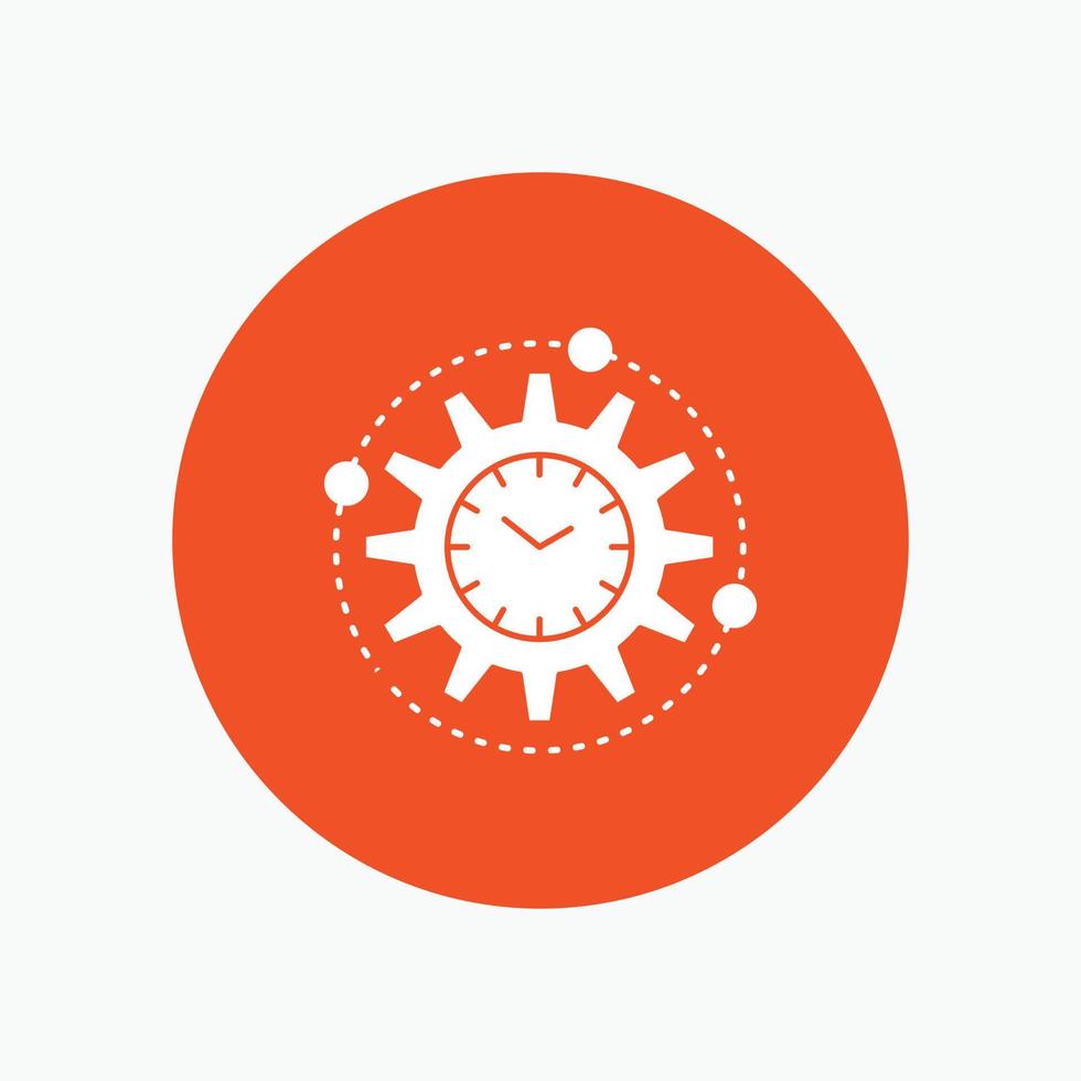 Efficiency, management, processing, productivity, project White Glyph Icon in Circle. Vector Button illustration