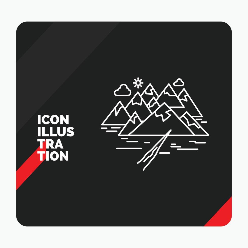 Red and Black Creative presentation Background for Mountain. hill. landscape. rocks. crack Line Icon vector