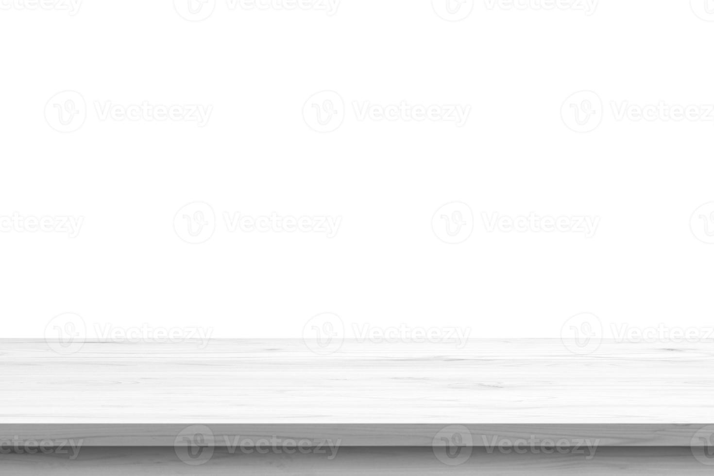 Empty white wooden table top isolated on white background photo