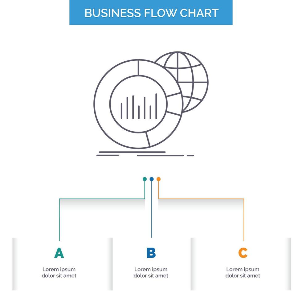 Big, chart, data, world, infographic Business Flow Chart Design with 3 Steps. Line Icon For Presentation Background Template Place for text vector