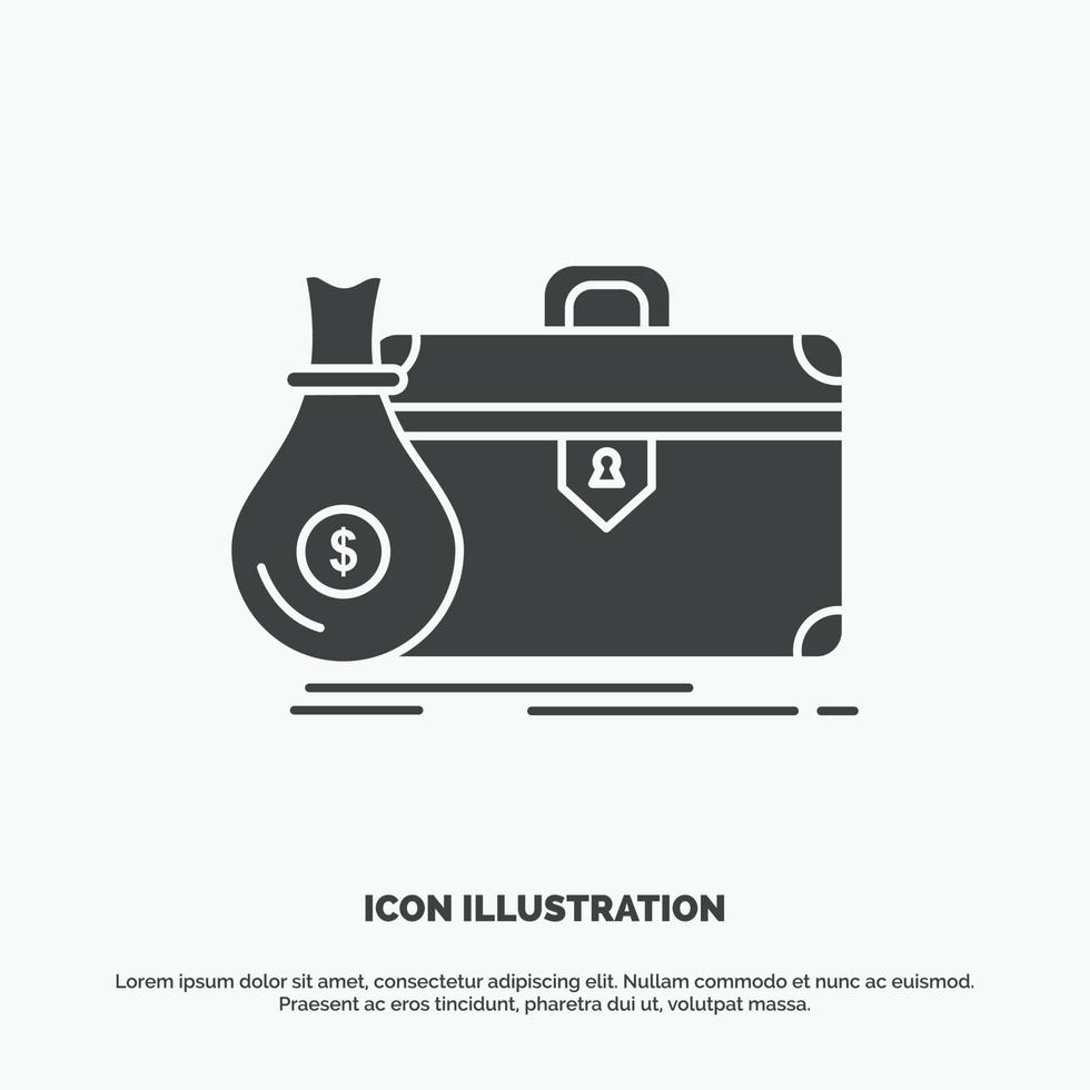 maletín. negocio. caso. abierto. icono de cartera. símbolo gris vectorial de glifo para ui y ux. sitio web o aplicación móvil vector