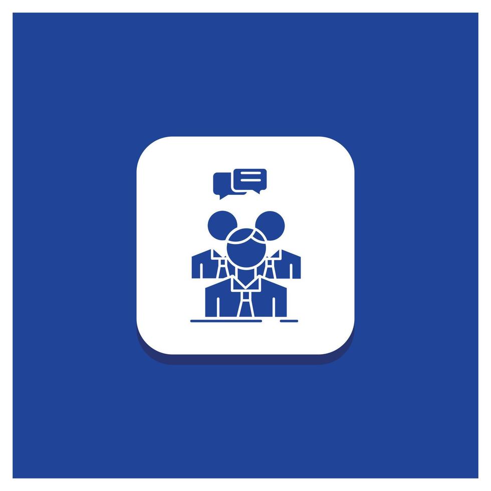 Blue Round Button for group. business. meeting. people. team Glyph icon vector
