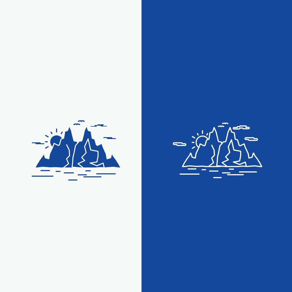 Nature. hill. landscape. mountain. water Line and Glyph web Button in Blue color Vertical Banner for UI and UX. website or mobile application vector