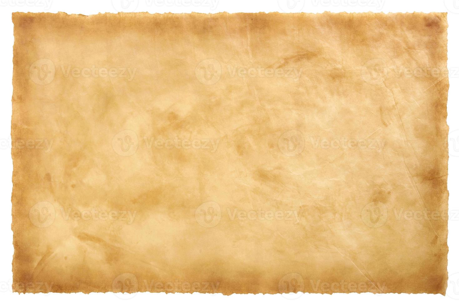 old parchment paper sheet vintage aged or texture isolated on white background photo