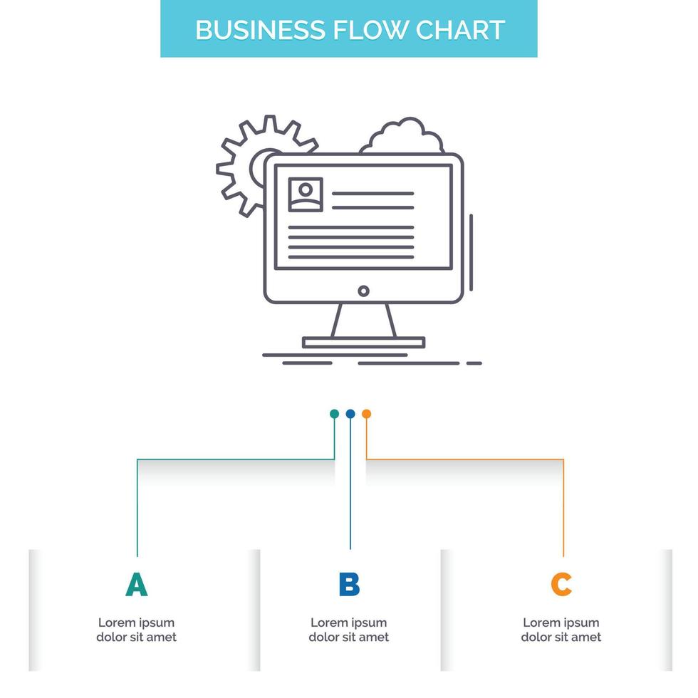Account. profile. report. edit. Update Business Flow Chart Design with 3 Steps. Line Icon For Presentation Background Template Place for text vector