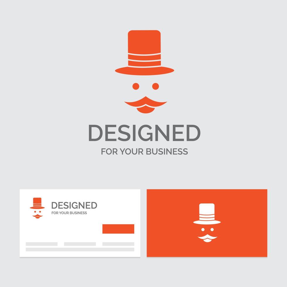 Business logo template for moustache. Hipster. movember. hat. men. Orange Visiting Cards with Brand logo template. vector