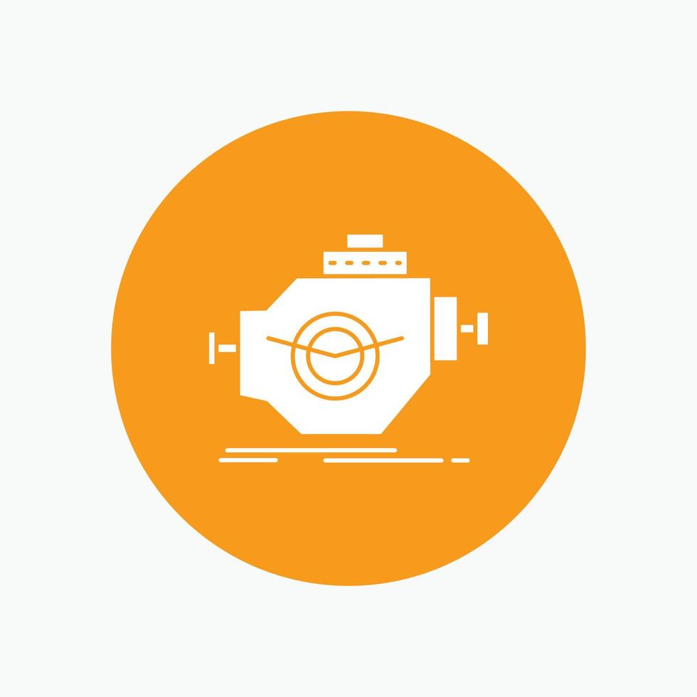 Engine. industry. machine. motor. performance White Glyph Icon in Circle. Vector Button illustration