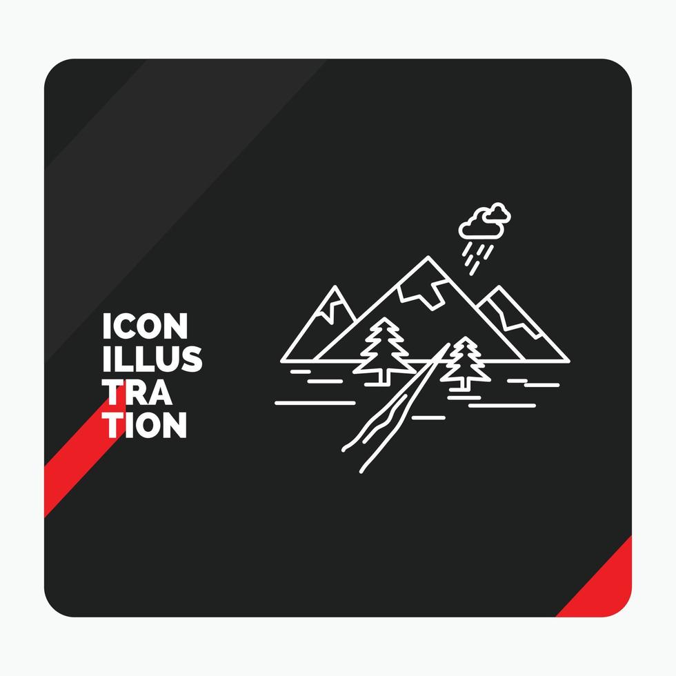 Red and Black Creative presentation Background for rocks. hill. landscape. nature. mountain Line Icon vector