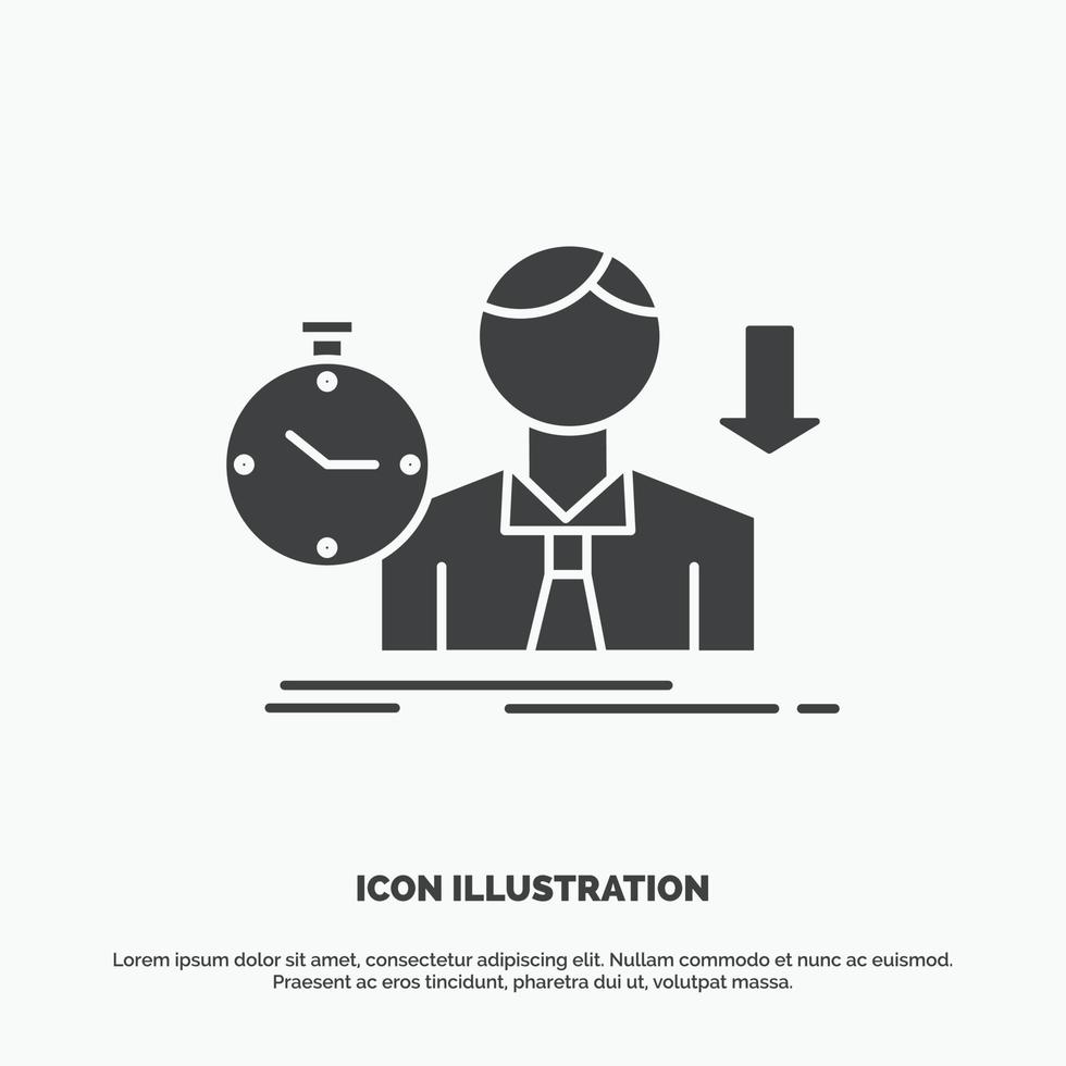 falla. fallar. triste. depresión. icono de tiempo símbolo gris vectorial de glifo para ui y ux. sitio web o aplicación móvil vector