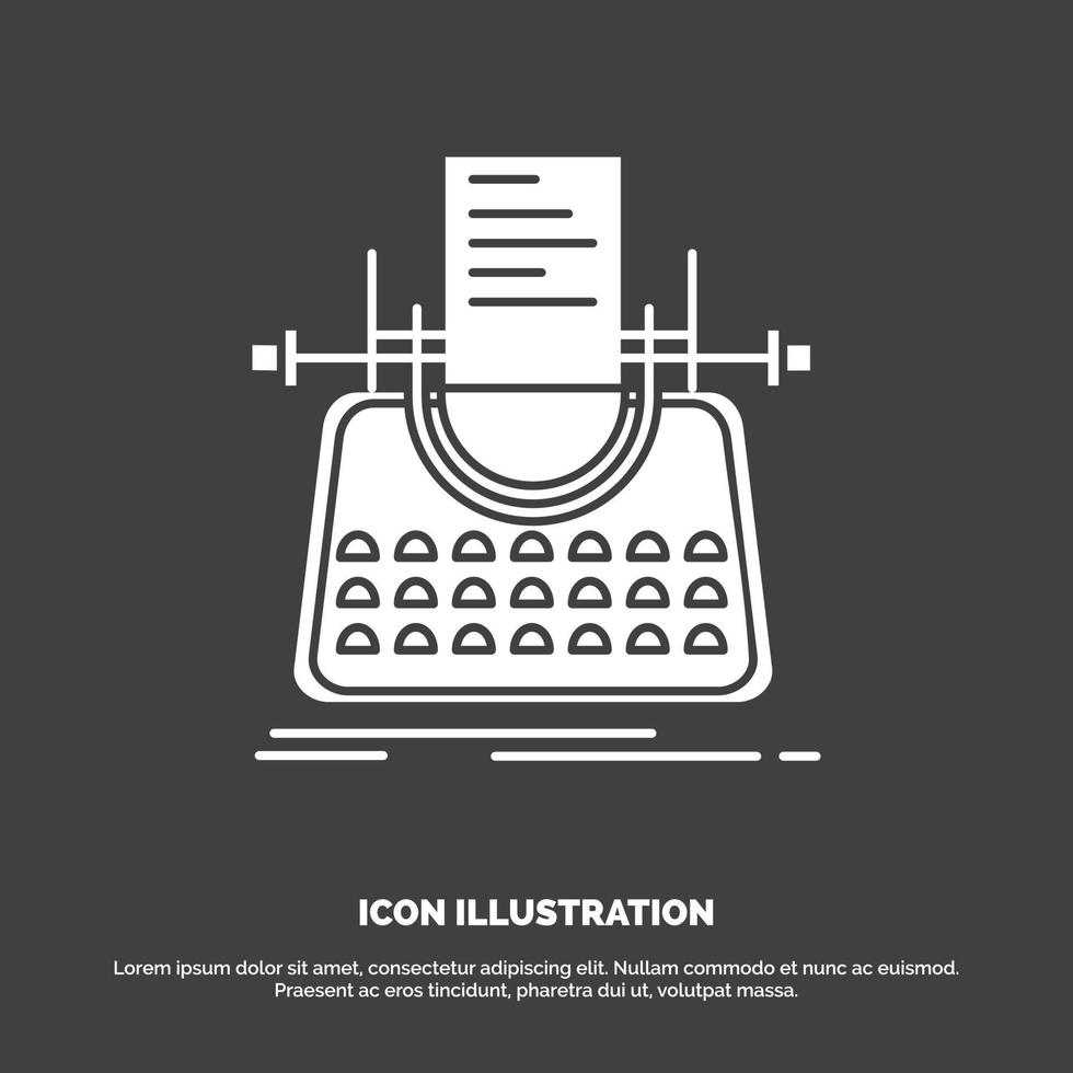 artículo. Blog. historia. máquina de escribir. icono de escritor. símbolo de vector de glifo para ui y ux. sitio web o aplicación móvil