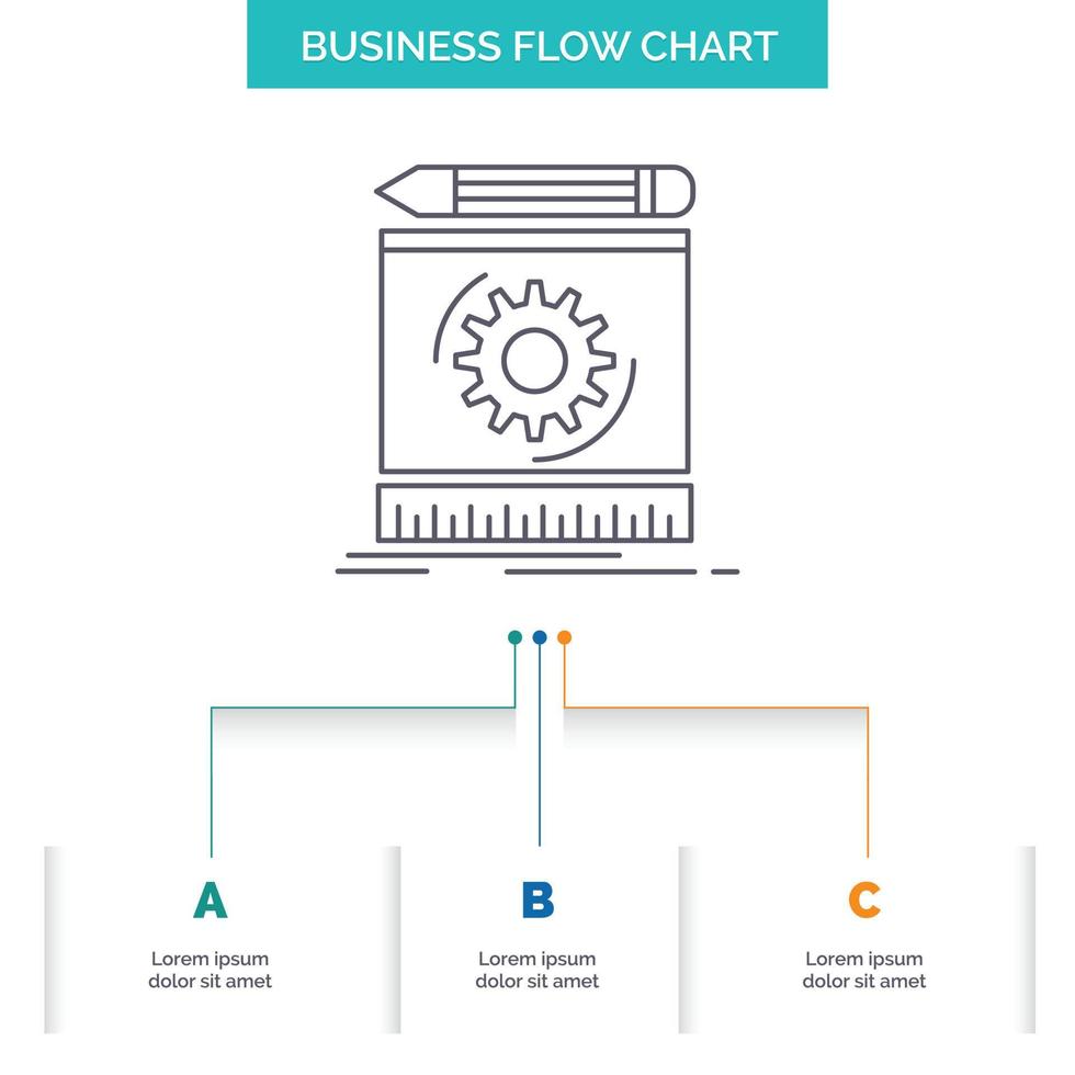 reclutar. ingeniería. proceso. prototipo. creación de prototipos de diseño de diagramas de flujo de negocios con 3 pasos. icono de línea para el lugar de plantilla de fondo de presentación para texto vector