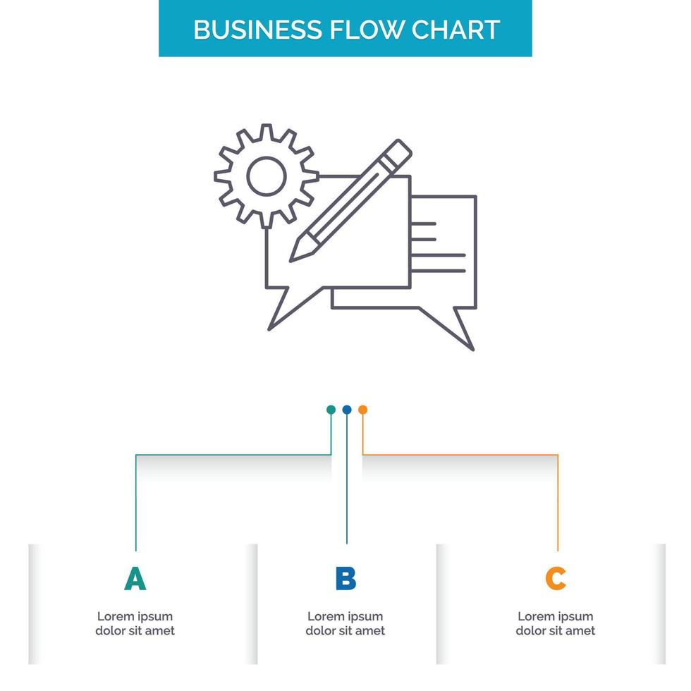 chat. communication. discussion. setting. message Business Flow Chart Design with 3 Steps. Line Icon For Presentation Background Template Place for text vector