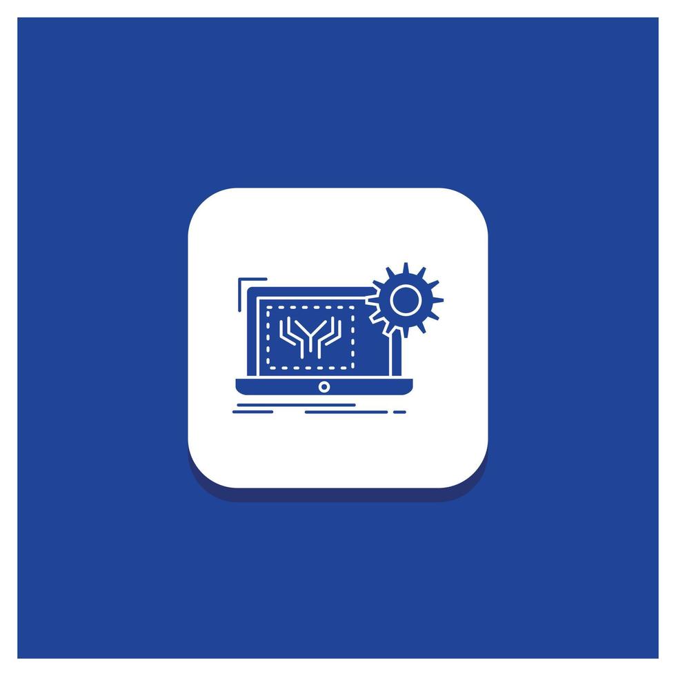 Blue Round Button for Blueprint. circuit. electronics. engineering. hardware Glyph icon vector