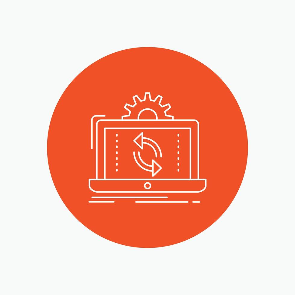 data. processing. Analysis. reporting. sync White Line Icon in Circle background. vector icon illustration