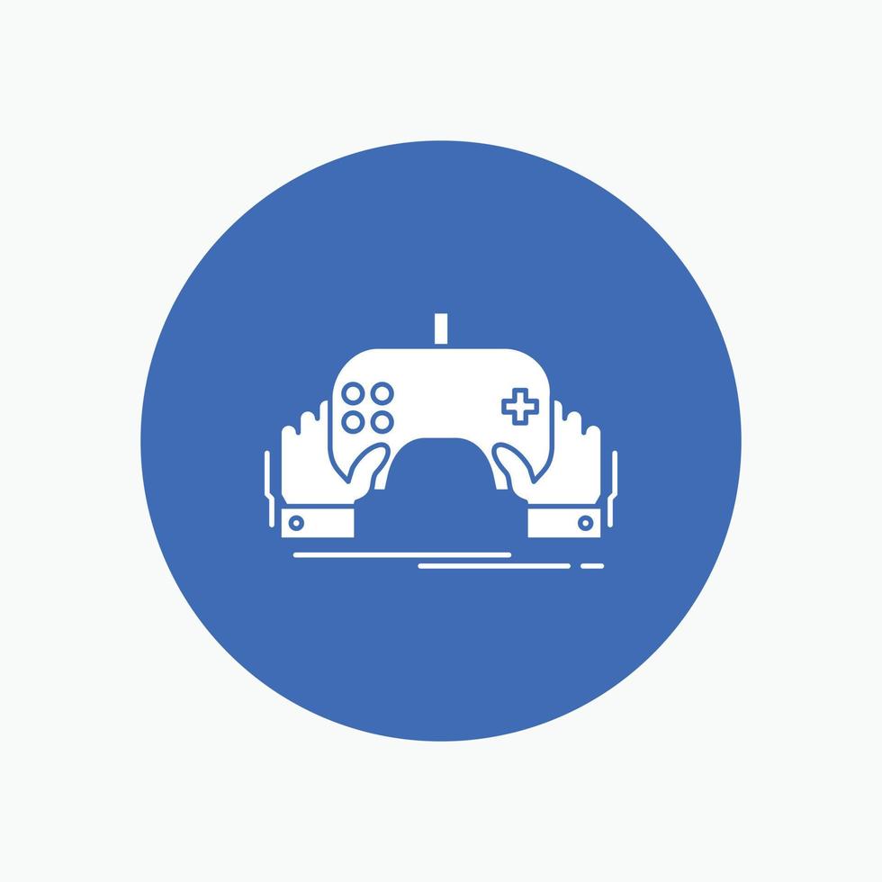 game. gaming. mobile. entertainment. app White Glyph Icon in Circle. Vector Button illustration
