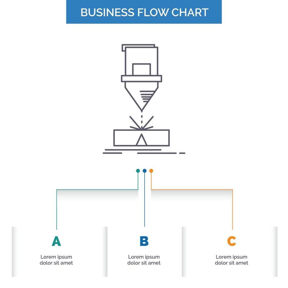 Cutting. engineering. fabrication. laser. steel Business Flow Chart Design with 3 Steps. Line Icon For Presentation Background Template Place for text vector