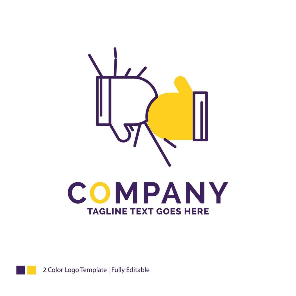 Company Name Logo Design For Box. boxing. competition. fight. gloves. Purple and yellow Brand Name Design with place for Tagline. Creative Logo template for Small and Large Business. vector