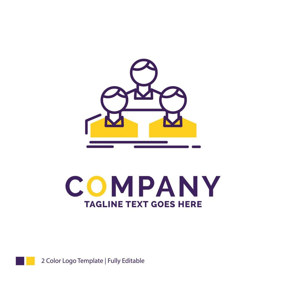 Company Name Logo Design For Company. employee. group. people. team. Purple and yellow Brand Name Design with place for Tagline. Creative Logo template for Small and Large Business. vector