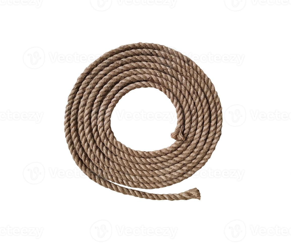 Rough natural rope cord on white background photo