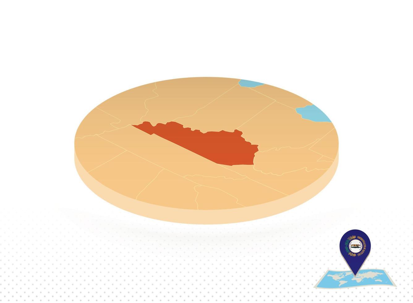 Kentucky state map designed in isometric style, orange circle map. vector