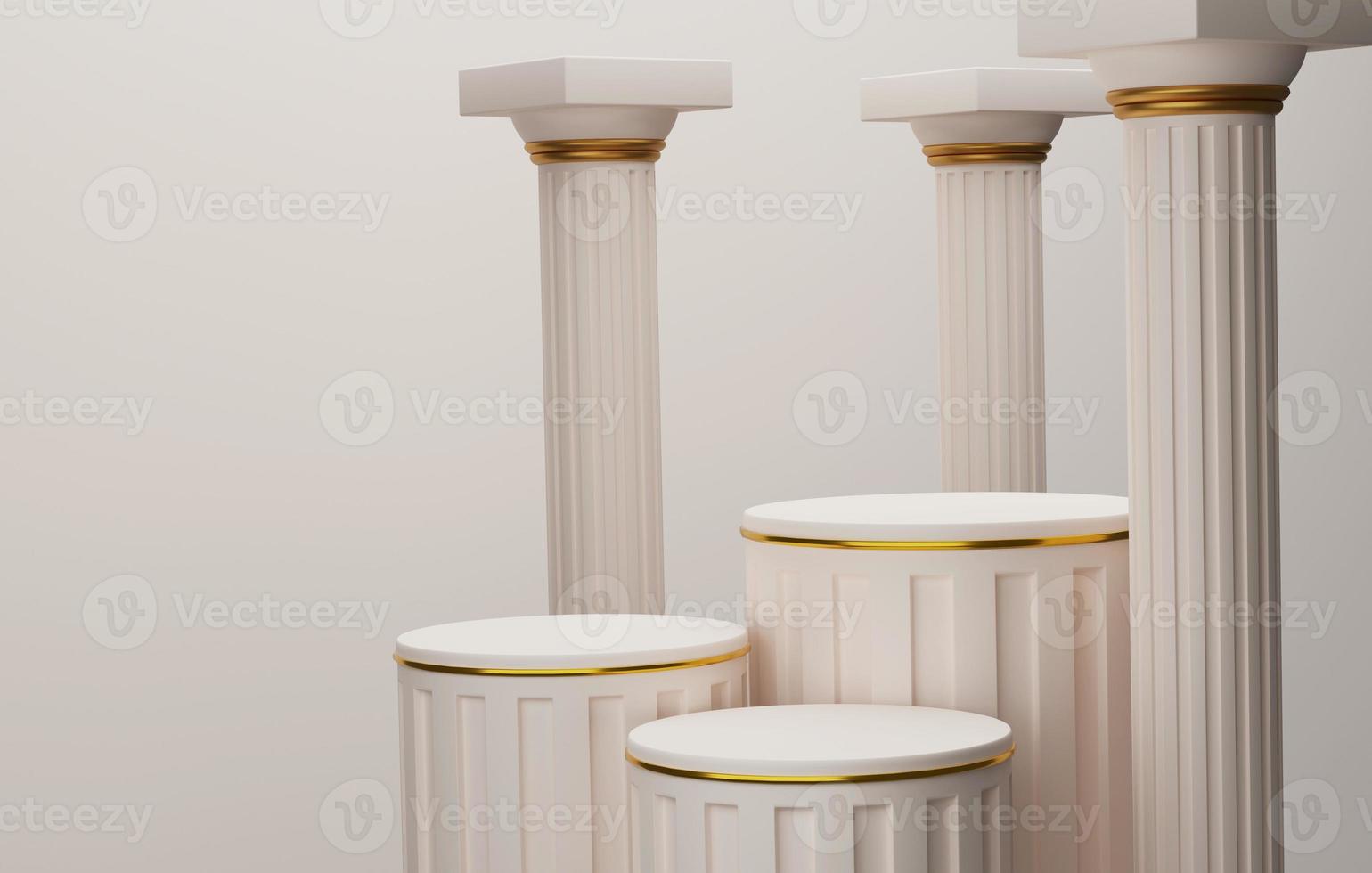 Ancient Greek style pillar three Podiums pastel cream color background. 3d illustration 3d rendering photo
