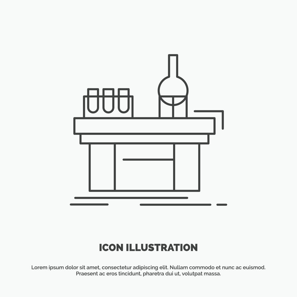 biología. química. laboratorio. laboratorio. icono de producción. símbolo gris vectorial de línea para ui y ux. sitio web o aplicación móvil vector