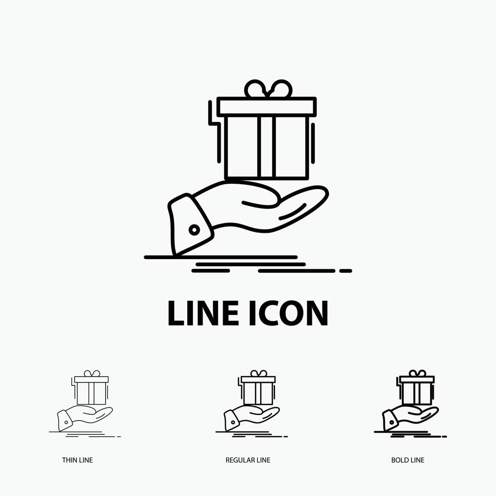 gift. surprise. solution. idea. birthday Icon in Thin. Regular and Bold Line Style. Vector illustration