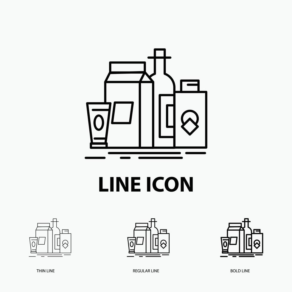 packaging. Branding. marketing. product. bottle Icon in Thin. Regular and Bold Line Style. Vector illustration