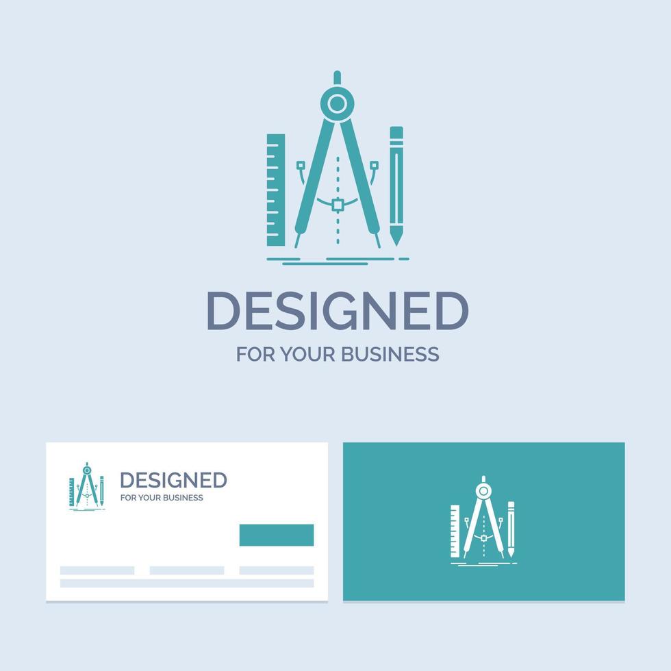 Build. design. geometry. math. tool Business Logo Glyph Icon Symbol for your business. Turquoise Business Cards with Brand logo template. vector