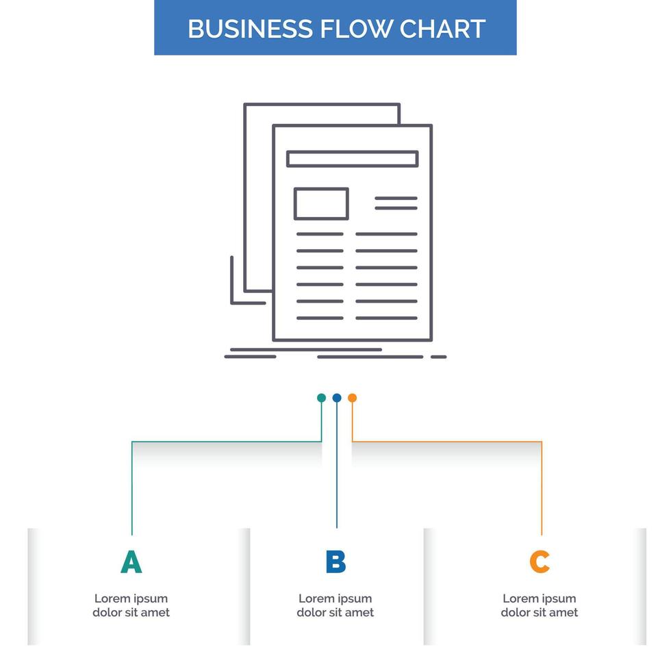 Gazette. media. news. newsletter. newspaper Business Flow Chart Design with 3 Steps. Line Icon For Presentation Background Template Place for text vector