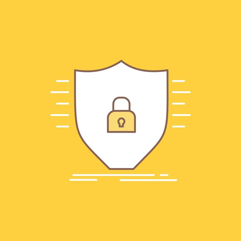 Defence. firewall. protection. safety. shield Flat Line Filled Icon. Beautiful Logo button over yellow background for UI and UX. website or mobile application vector