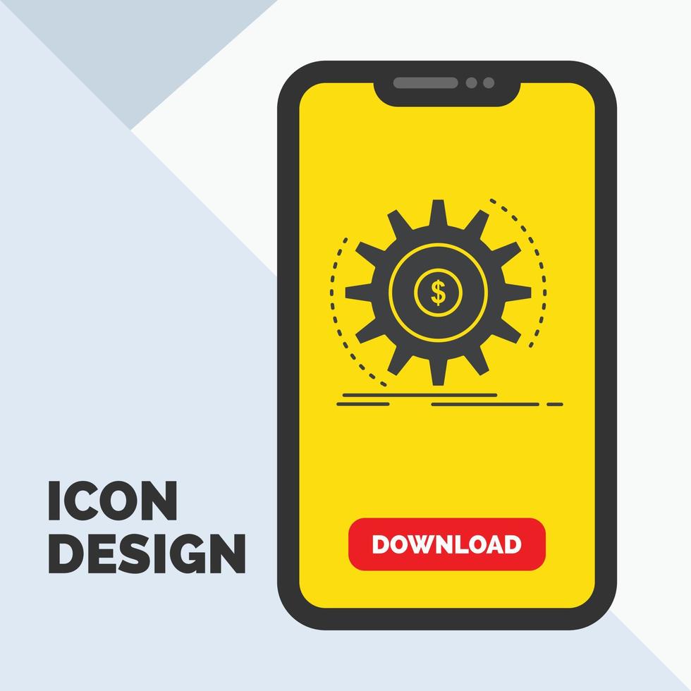 Finance. flow. income. making. money Glyph Icon in Mobile for Download Page. Yellow Background vector