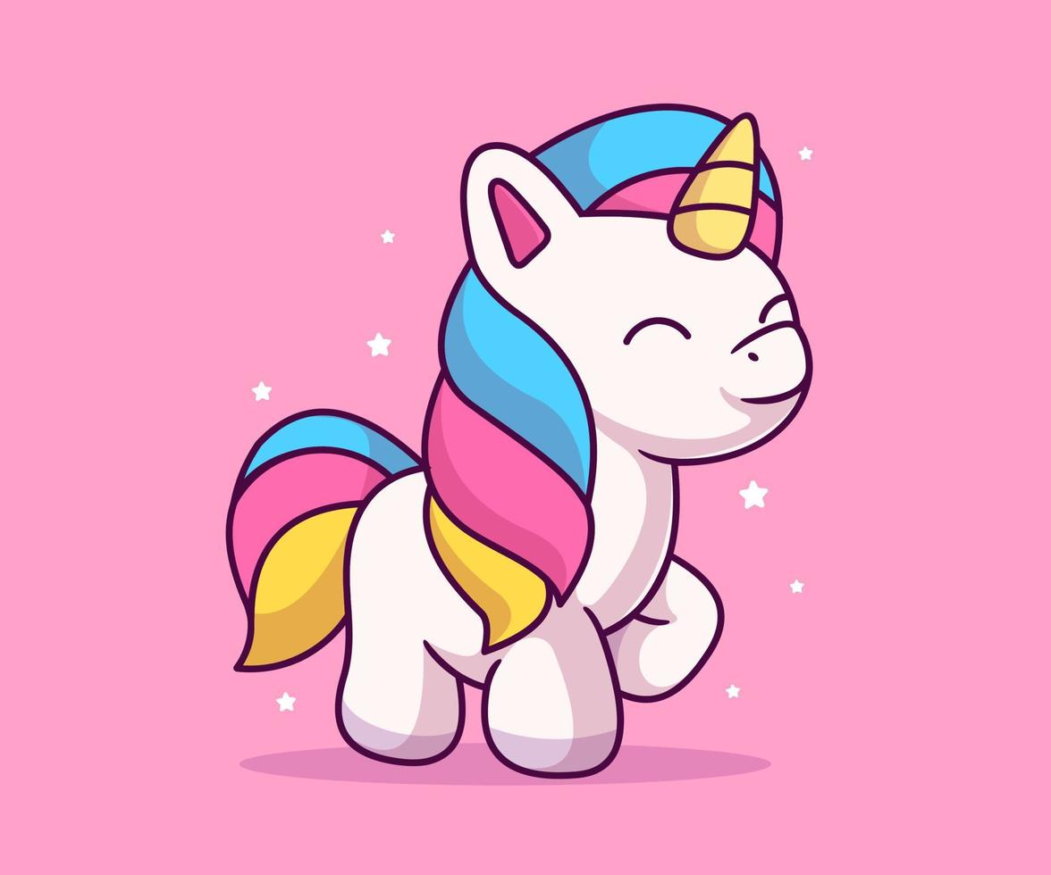 Cute Unicorn Standing Cartoon Vector Icon Illustration.