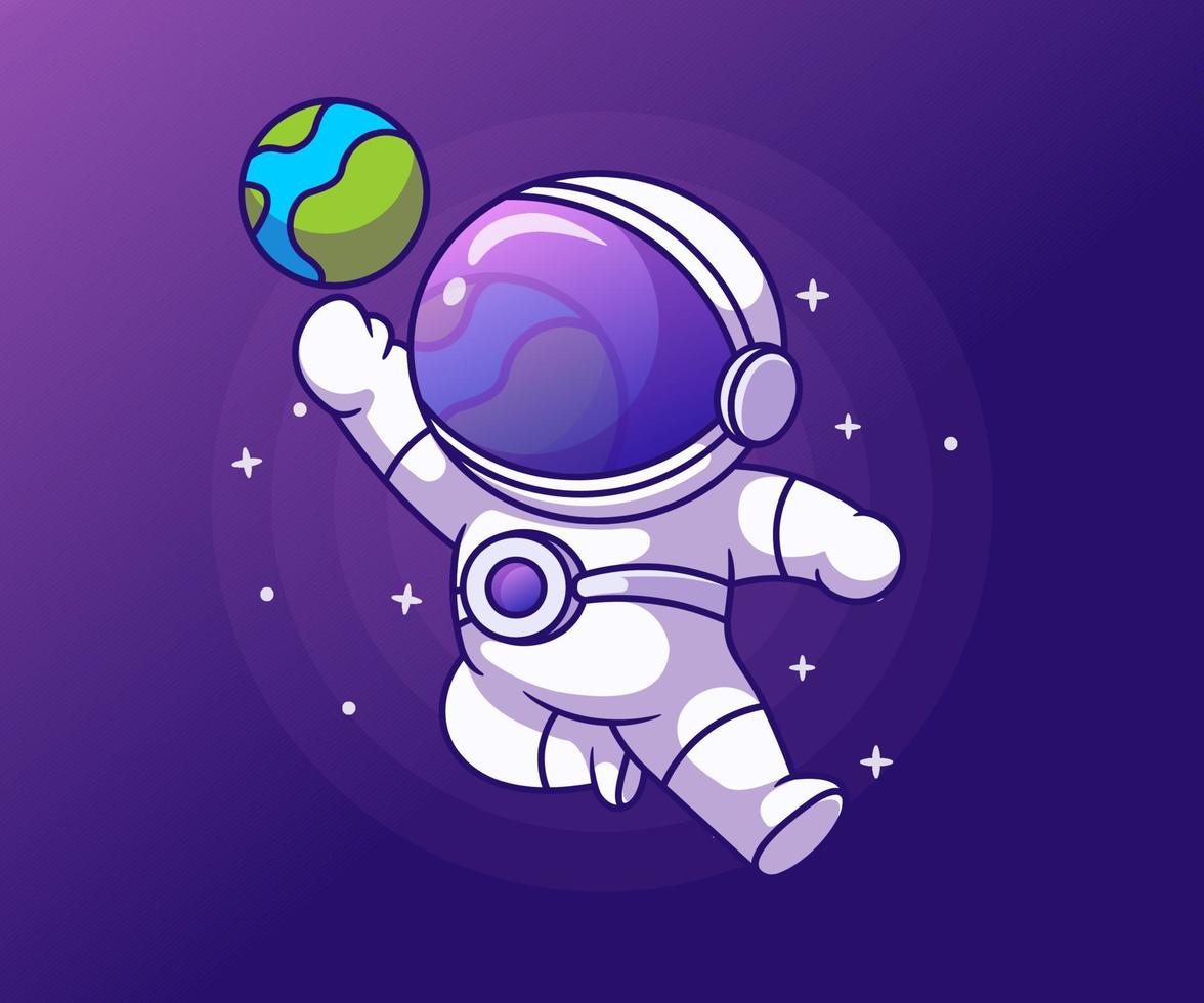 Cute Astronaut Playing earth Cartoon Vector Icon Illustration.