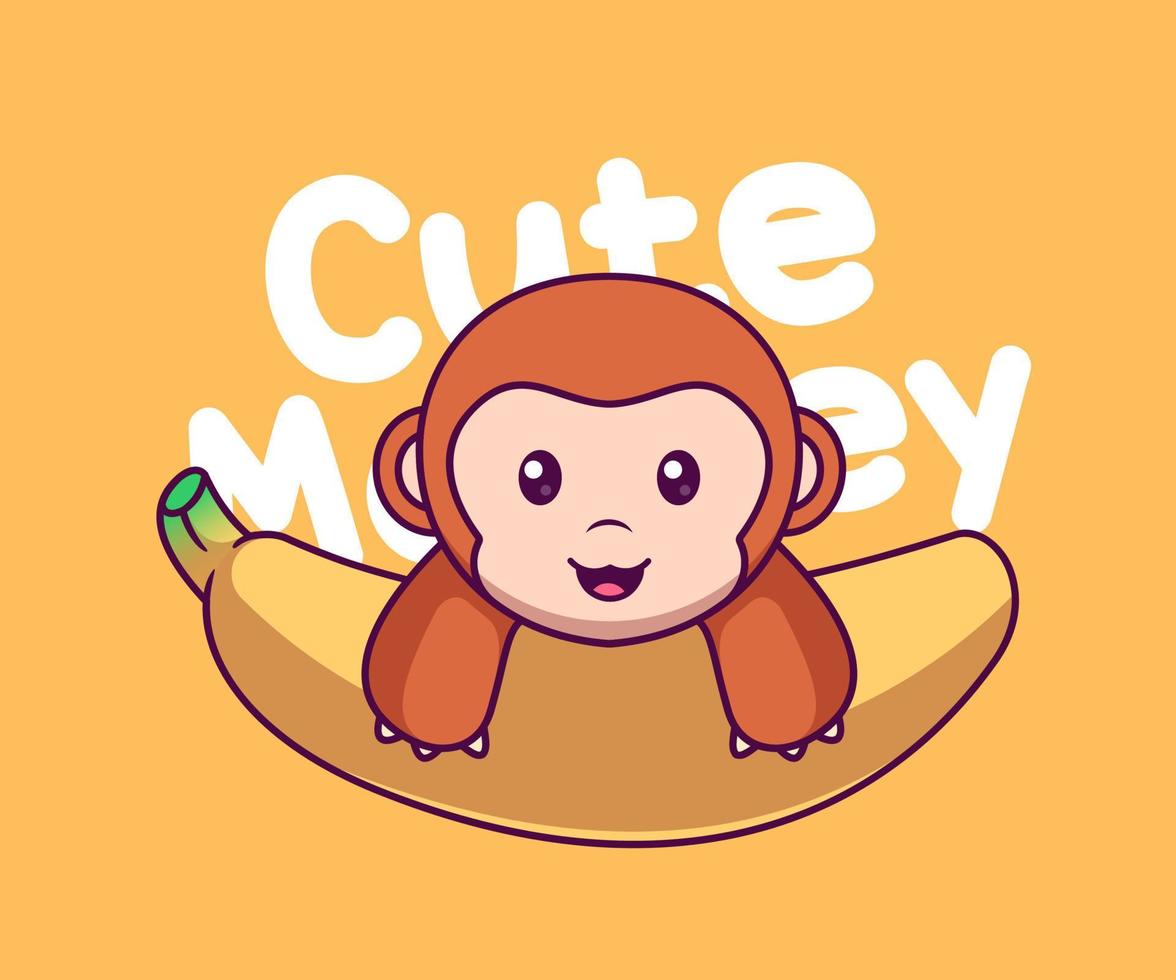 Cute Monkey Flying With Banana Cartoon Vector Icon Illustration