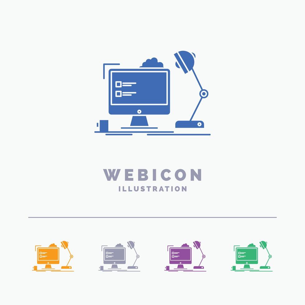 lugar de trabajo. puesto de trabajo. oficina. lámpara. plantilla de icono web de glifo de color de computadora 5 aislada en blanco. ilustración vectorial vector