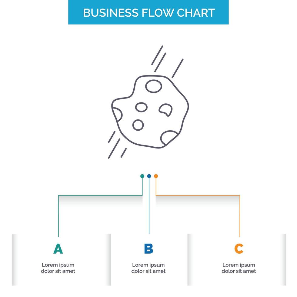 Asteroid. astronomy. meteor. space. comet Business Flow Chart Design with 3 Steps. Line Icon For Presentation Background Template Place for text vector
