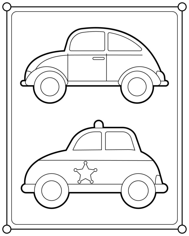 coche de policía y coche clásico adecuado para la ilustración de vector de página de color de los niños