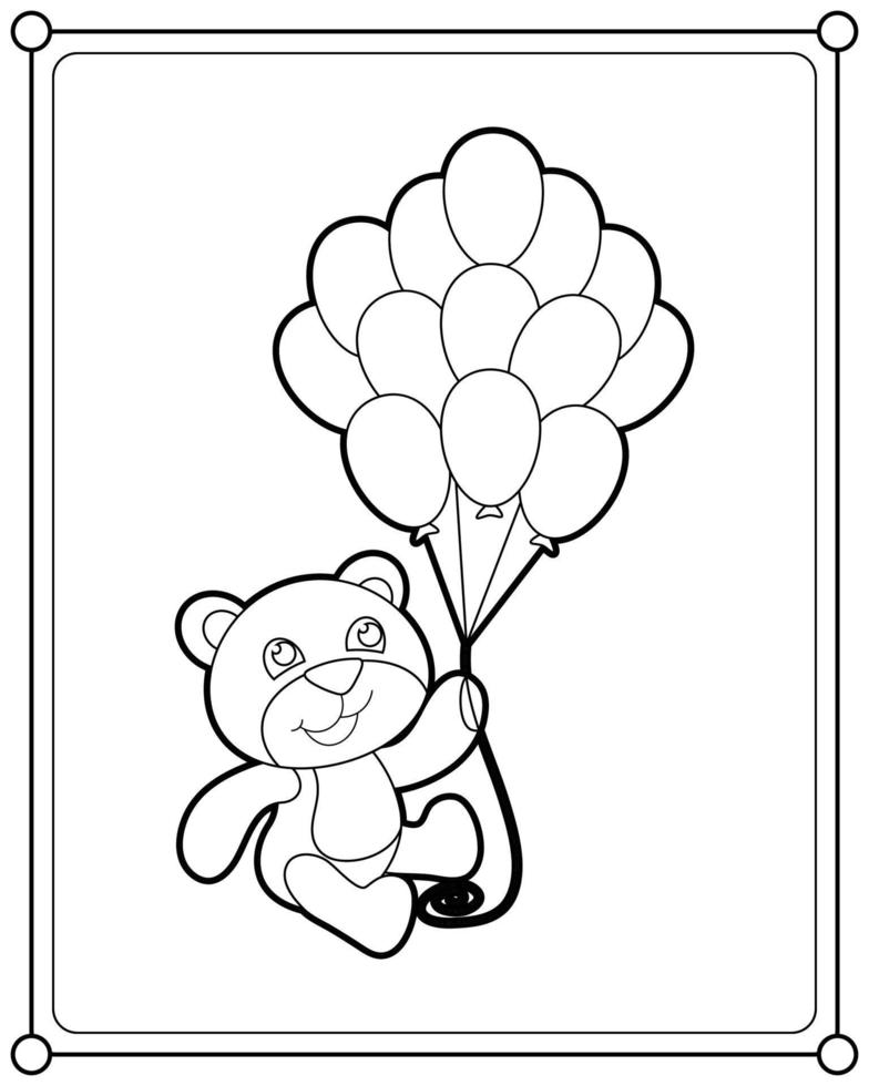 lindo oso sosteniendo globos de colores adecuados para la ilustración de vector de página de color de los niños