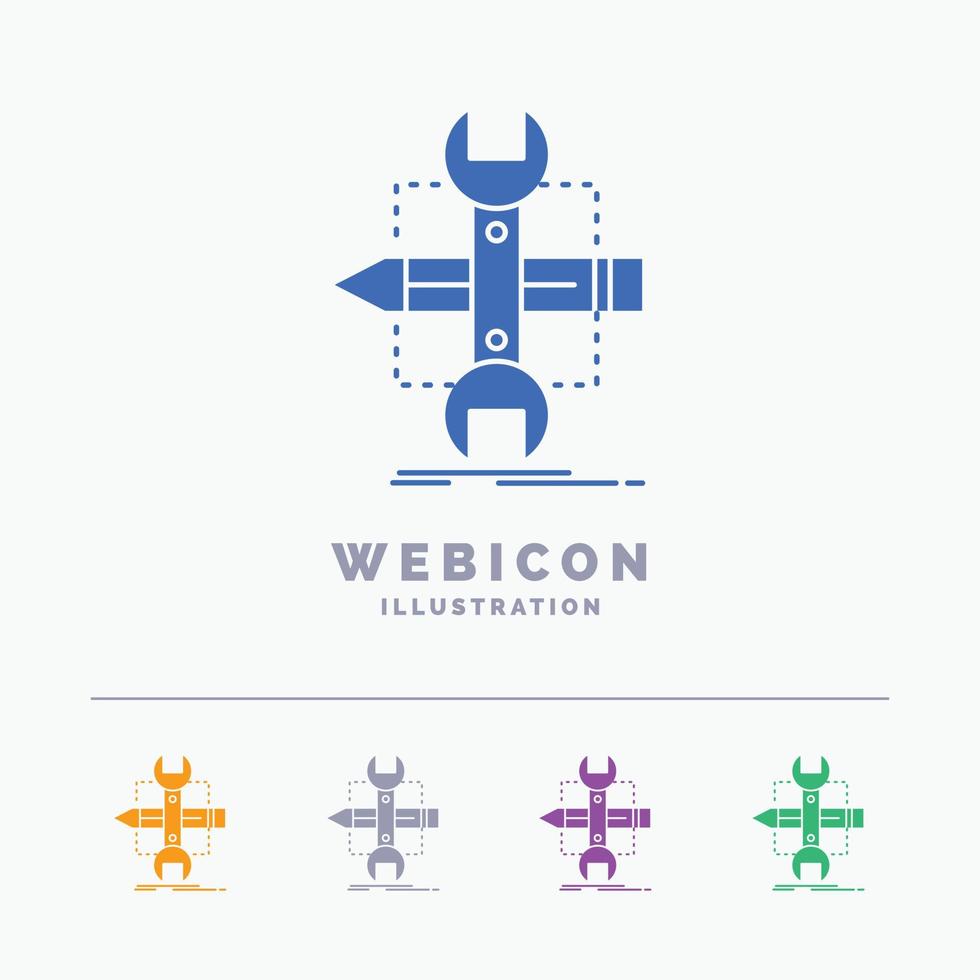 Build. design. develop. sketch. tools 5 Color Glyph Web Icon Template isolated on white. Vector illustration