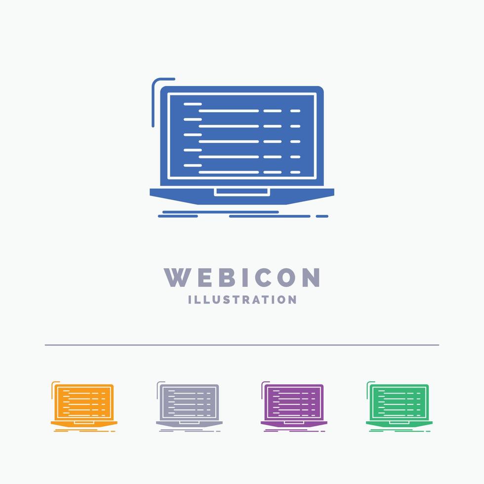 Api. app. coding. developer. laptop 5 Color Glyph Web Icon Template isolated on white. Vector illustration