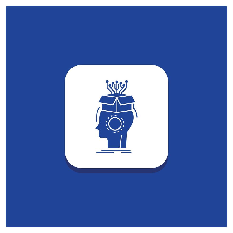 Blue Round Button for sousveillance. Artificial. brain. digital. head Glyph icon vector