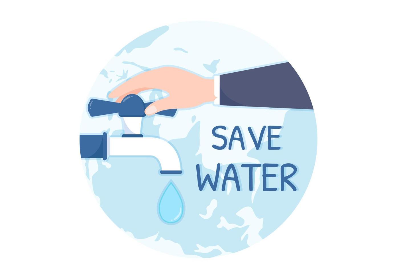 Water Saving Templates Hand Drawn Flat Cartoon Illustration for Mineral Savings Campaign with Faucet and Earth Concept vector